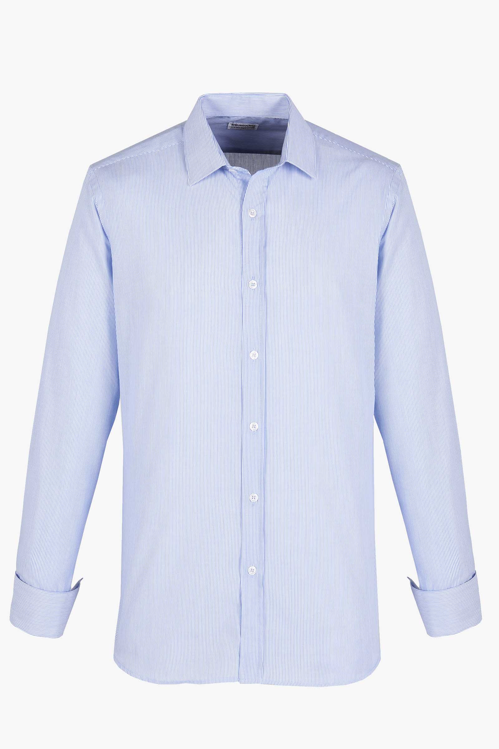 Chemise cintrée Menthon à rayures bleues - Petit col - Bleu - Popeline